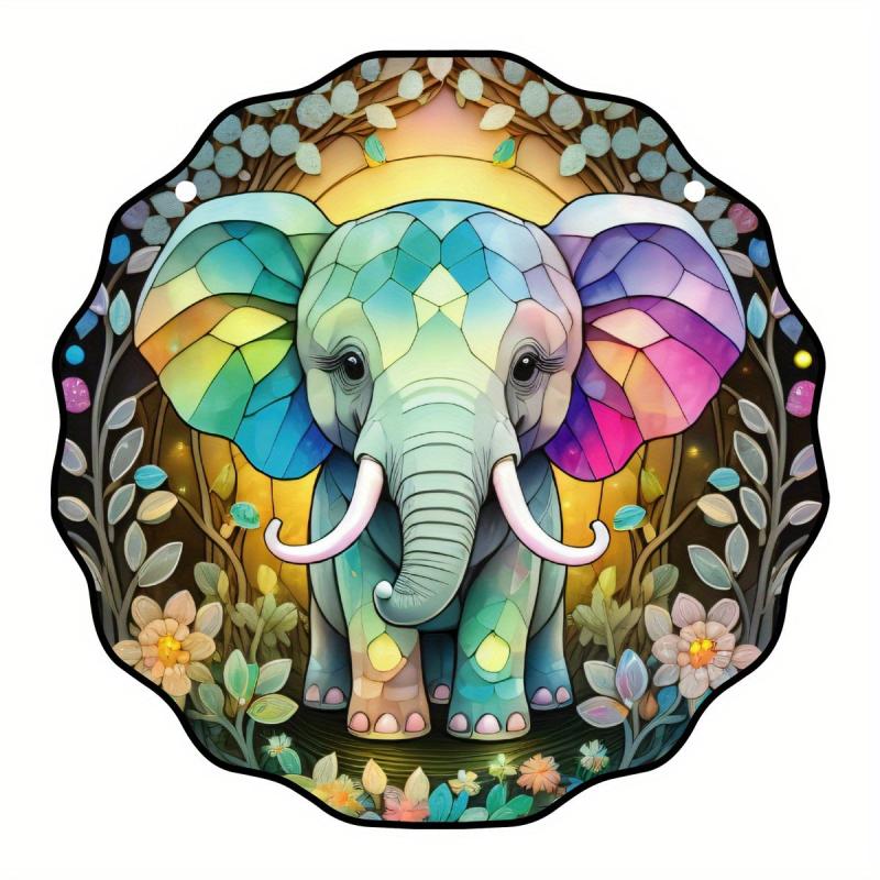 Rainbow Elephant Suncatcher Stained Window Hanging Home Decor