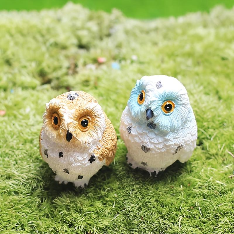 4pcs Resin Mini Owls Fairy Garden Figurines Micro Landscape Animals Supplies