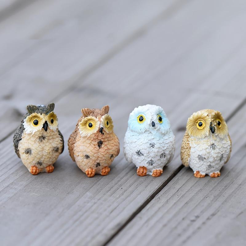 4pcs Resin Mini Owls Fairy Garden Figurines Micro Landscape Animals Supplies