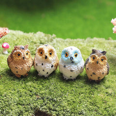 4pcs Resin Mini Owls Fairy Garden Figurines Micro Landscape Animals Supplies