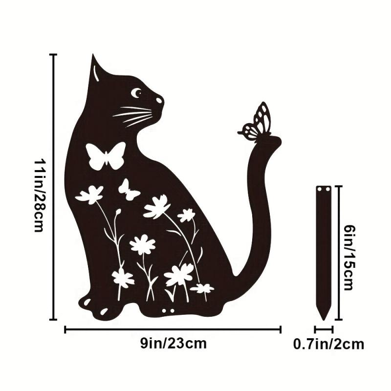 Metal Cat Garden Decor Silhouette Yard Lawn Outdoor Decorations