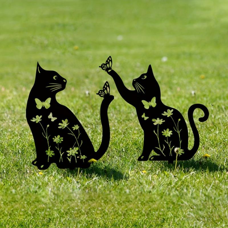 Metal Cat Garden Decor Silhouette Yard Lawn Outdoor Decorations