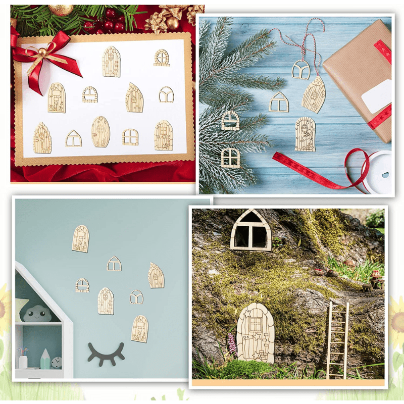 64pcs Wooden Fairy Doors DIY Craft Kit for Home Decor Weddings