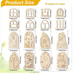 64pcs Wooden Fairy Doors DIY Craft Kit for Home Decor Weddings