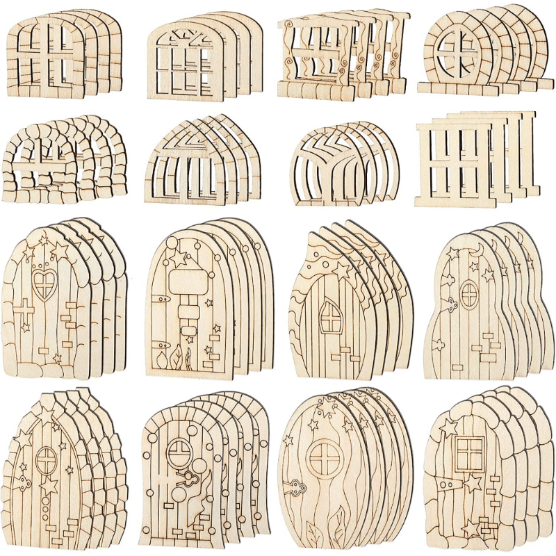 64pcs Wooden Fairy Doors DIY Craft Kit for Home Decor Weddings