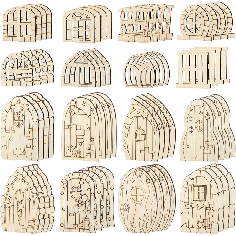 64pcs Wooden Fairy Doors DIY Craft Kit for Home Decor Weddings