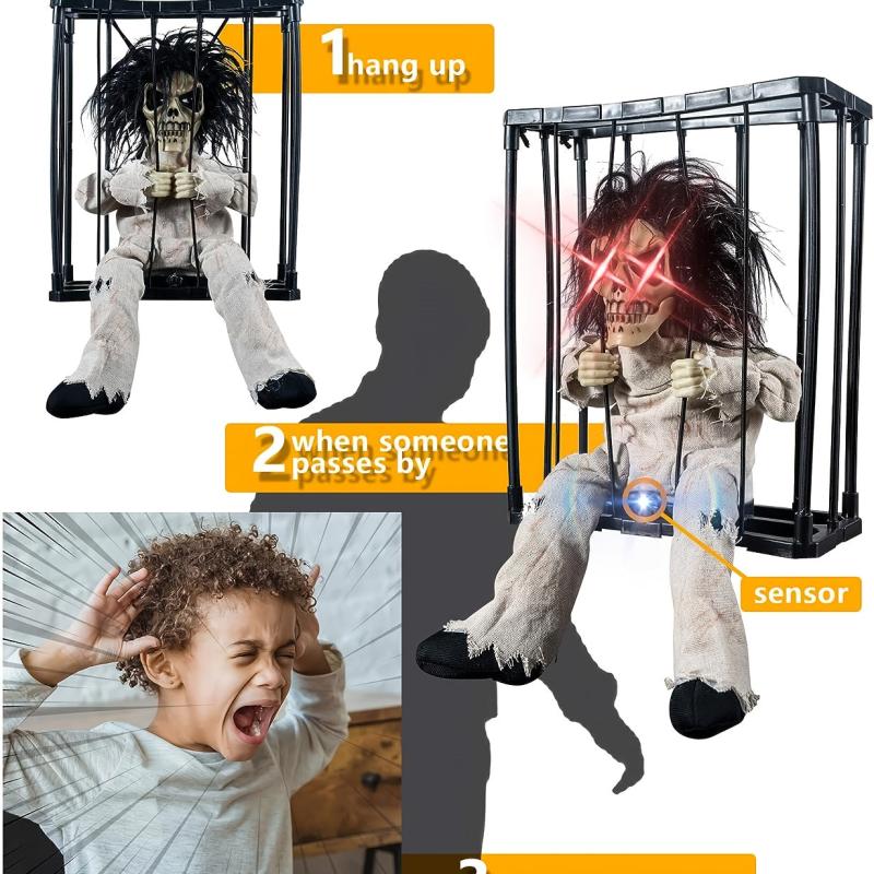 Creepy Cage Ghost Movable Halloween Decor