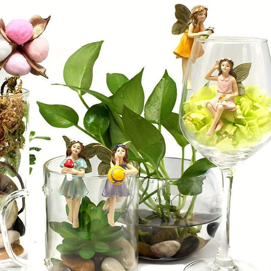 5pcs Flower Fairy Garden Resin Ornaments for Balcony Terrace Decor
