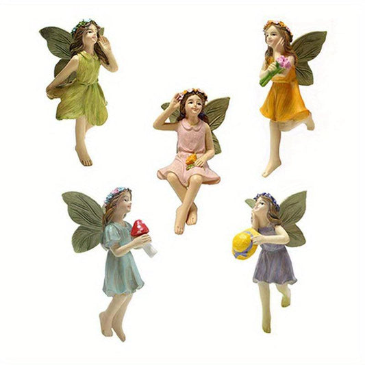 5pcs Flower Fairy Garden Resin Ornaments for Balcony Terrace Decor