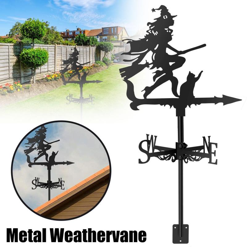 Metal Witch & Cat Weathervane Retro Wind Vane