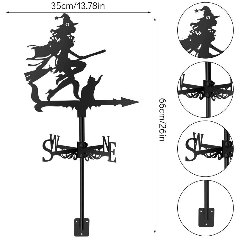 Metal Witch & Cat Weathervane Retro Wind Vane