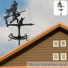Metal Witch & Cat Weathervane Retro Wind Vane