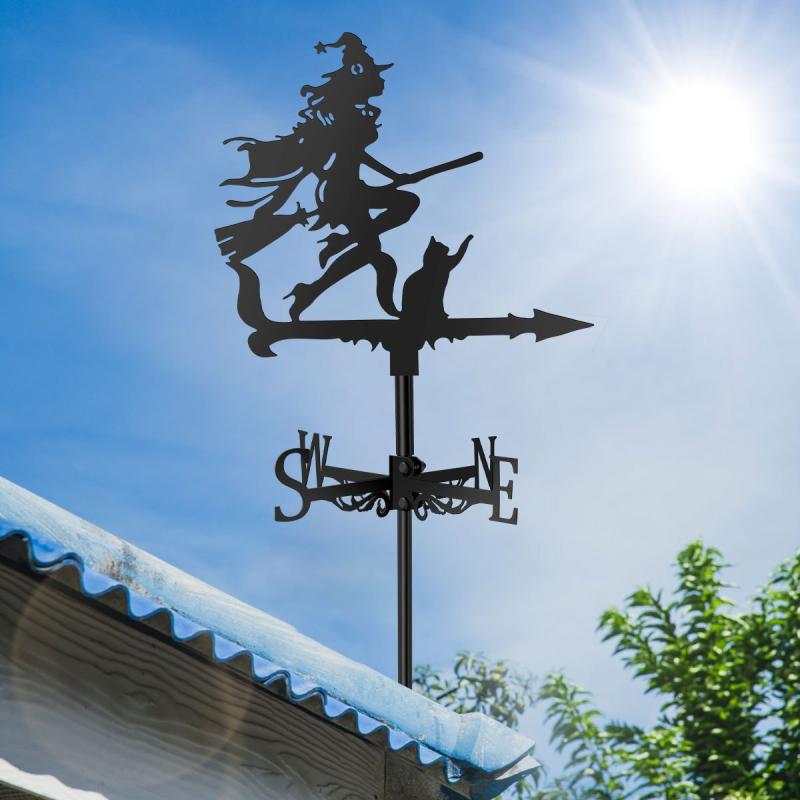 Metal Witch & Cat Weathervane Retro Wind Vane
