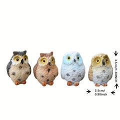 4pcs Mini Resin Owls for Fairy Garden & Bonsai Craft Decor