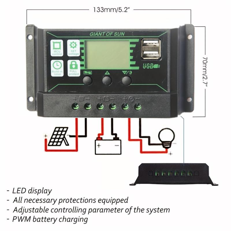 Solar Charge Controller 30A 20A 10A 12V 24V Auto