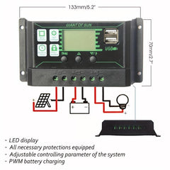 Solar Charge Controller 30A 20A 10A 12V 24V Auto