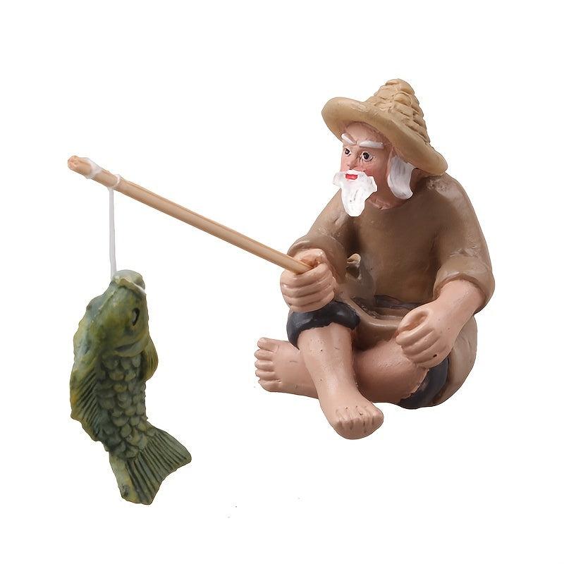 Fisherman Statue for Fish Tank Garden Patio Yard Decor