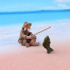 Fisherman Statue for Fish Tank Garden Patio Yard Decor