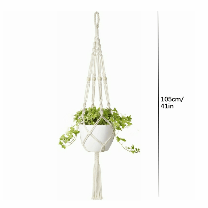 1pc Plant Hanger Indoor Hanging Wooden Bead Planter Lanyard Ivory