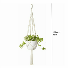 1pc Plant Hanger Indoor Hanging Wooden Bead Planter Lanyard Ivory