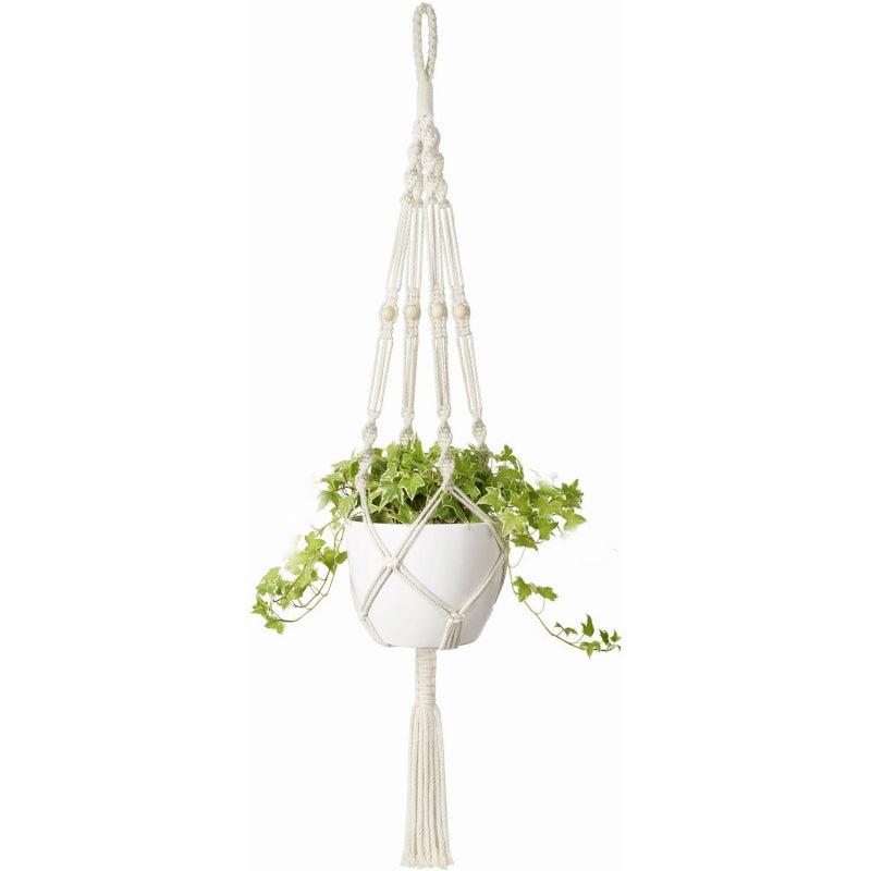 1pc Plant Hanger Indoor Hanging Wooden Bead Planter Lanyard Ivory