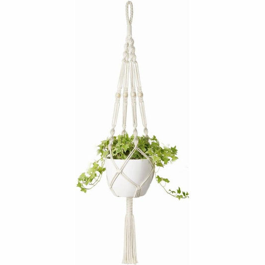 1pc Plant Hanger Indoor Hanging Wooden Bead Planter Lanyard Ivory