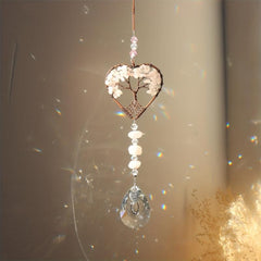 Rainbow Crystal Tree Of Life Suncatcher Heart Shape Chakra Stones