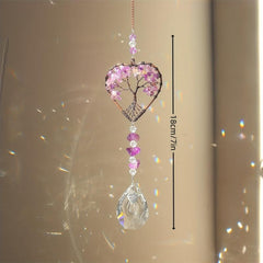 Rainbow Crystal Tree Of Life Suncatcher Heart Shape Chakra Stones
