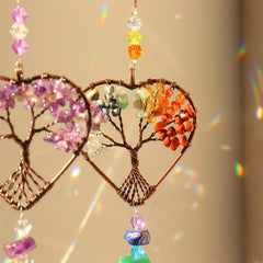 Rainbow Crystal Tree Of Life Suncatcher Heart Shape Chakra Stones