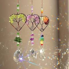 Rainbow Crystal Tree Of Life Suncatcher Heart Shape Chakra Stones