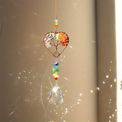 Rainbow Crystal Tree Of Life Suncatcher Heart Shape Chakra Stones