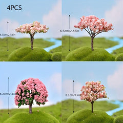 4pcs Garden Decor Micro Landscape Tree Silk Flower Ornaments