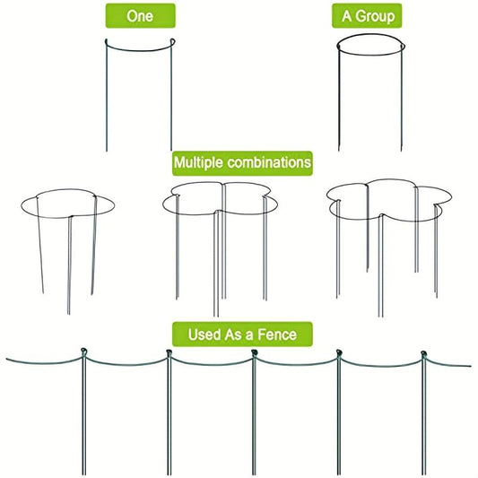 6pcs Metal Plant Support Stakes for Peony Cage - Green Rin
