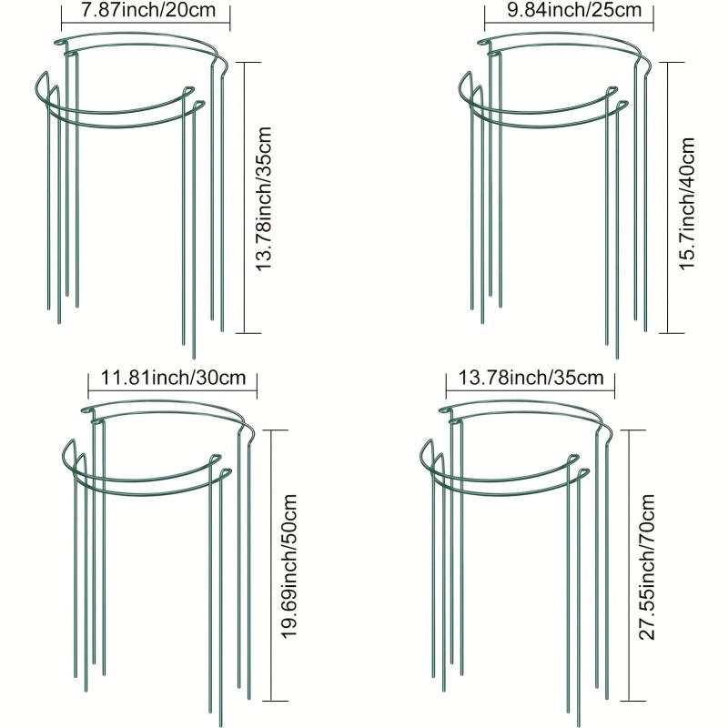 4 Pack Metal Garden Plant Supports, Half Round Tomato Rose Flower Vine Stakes