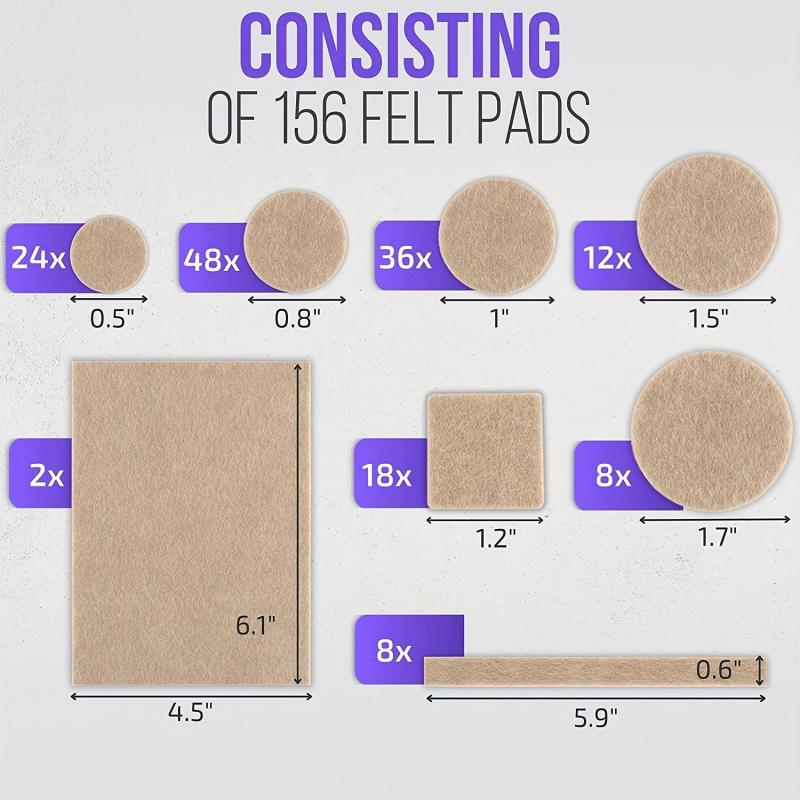 156pcs Beige Felt Furniture Pads for Hardwood Floors