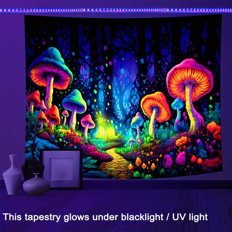 Neon Mushroom Forest Blacklight Tapestry Wall Hanging