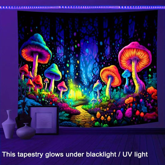 Neon Mushroom Forest Blacklight Tapestry Wall Hanging