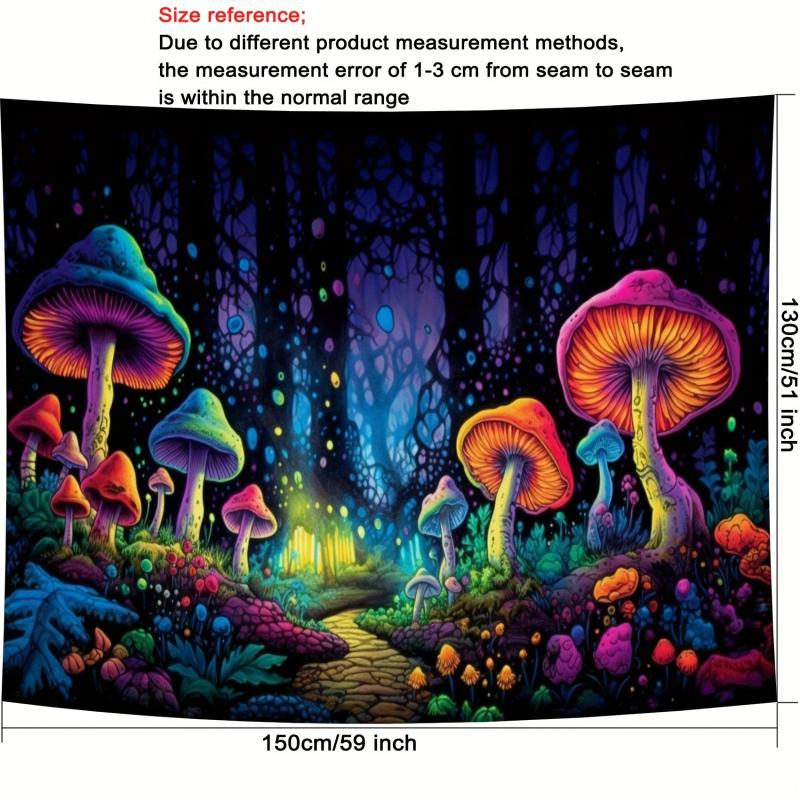 Neon Mushroom Forest Blacklight Tapestry Wall Hanging