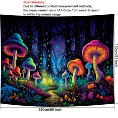 Neon Mushroom Forest Blacklight Tapestry Wall Hanging