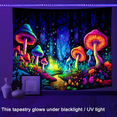 Neon Mushroom Forest Blacklight Tapestry Wall Hanging