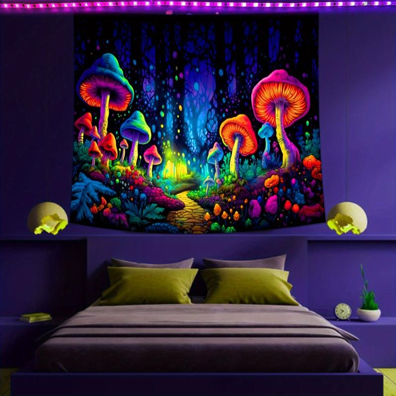 Neon Mushroom Forest Blacklight Tapestry Wall Hanging