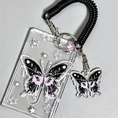 Y2K Pink Butterfly ID Card Holder Keychain