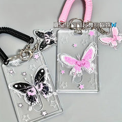 Y2K Pink Butterfly ID Card Holder Keychain