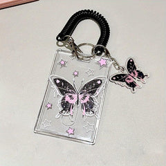 Y2K Pink Butterfly ID Card Holder Keychain