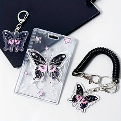 Y2K Pink Butterfly ID Card Holder Keychain