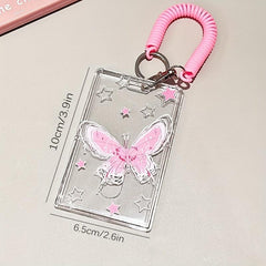 Y2K Pink Butterfly ID Card Holder Keychain