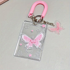 Y2K Pink Butterfly ID Card Holder Keychain