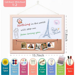 30 Magnetic Whiteboard & Cork Board Combo - Messages Drawings & More