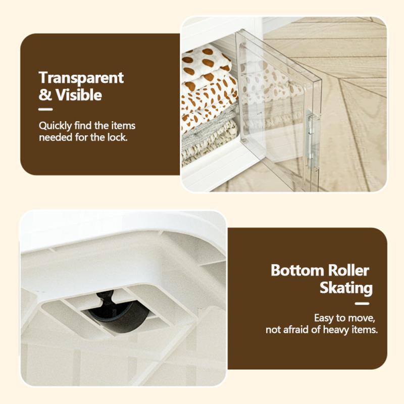Plastic Transparent Storage Box With Wheels Office Organizer
