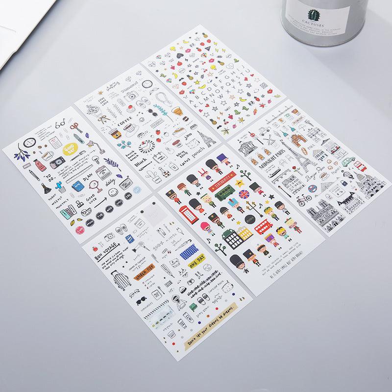 Watercolor Wind Sticker Travel Diary Waterproof Pocket Album Sticker 6pcs